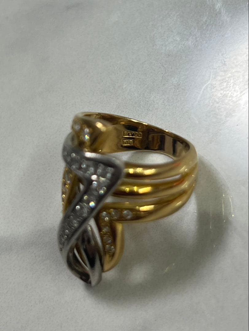 K18/pt900 プラチナ＆K18・ダイヤモンド0.36ct コンビリング