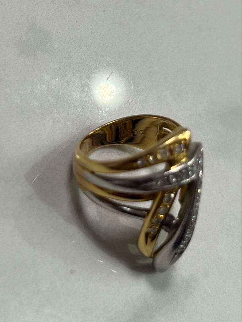 K18/pt900 プラチナ＆K18・ダイヤモンド0.36ct コンビリング