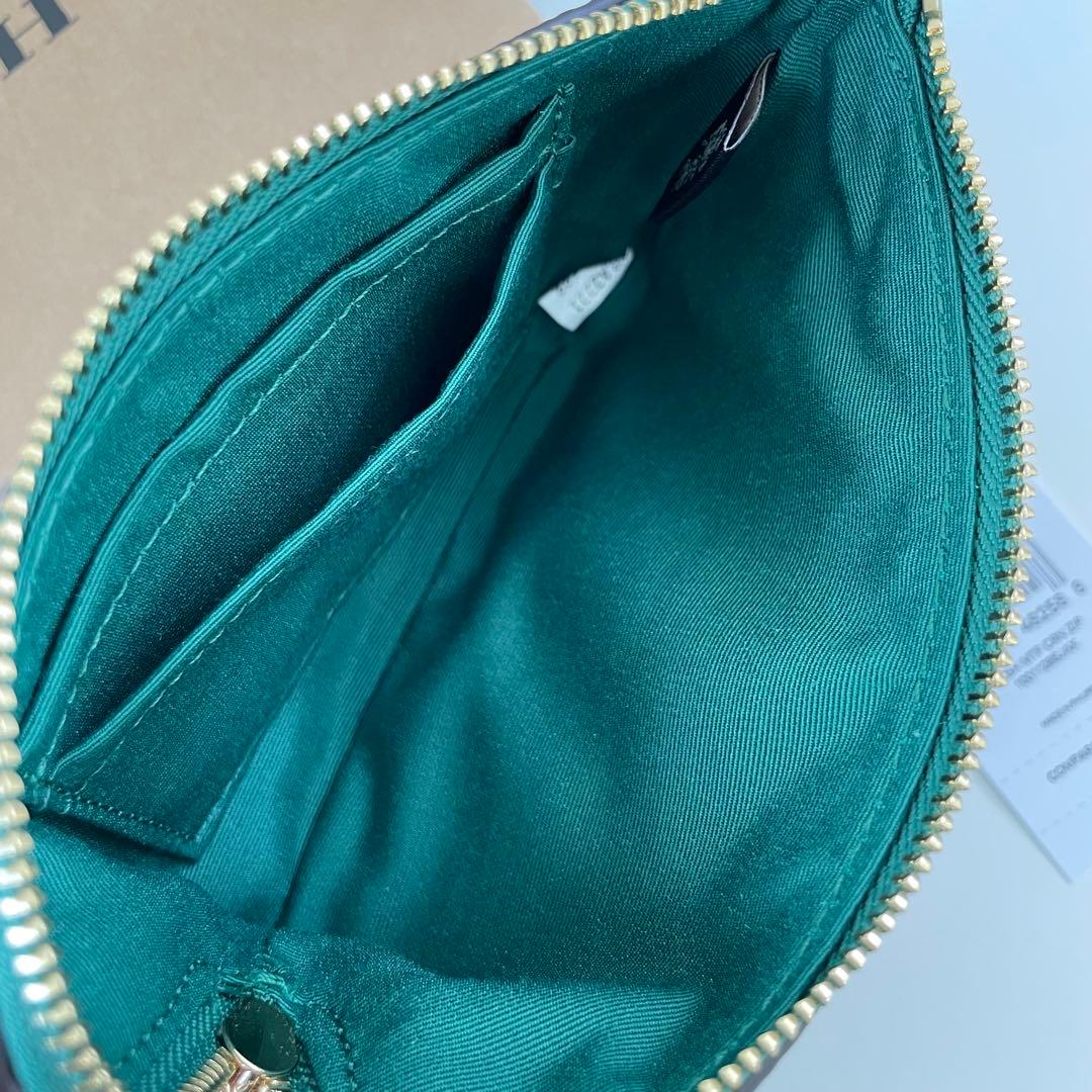 COACH コーチ　ポーチ財布　グリーン　緑色　水色　ラディッシュ柄
