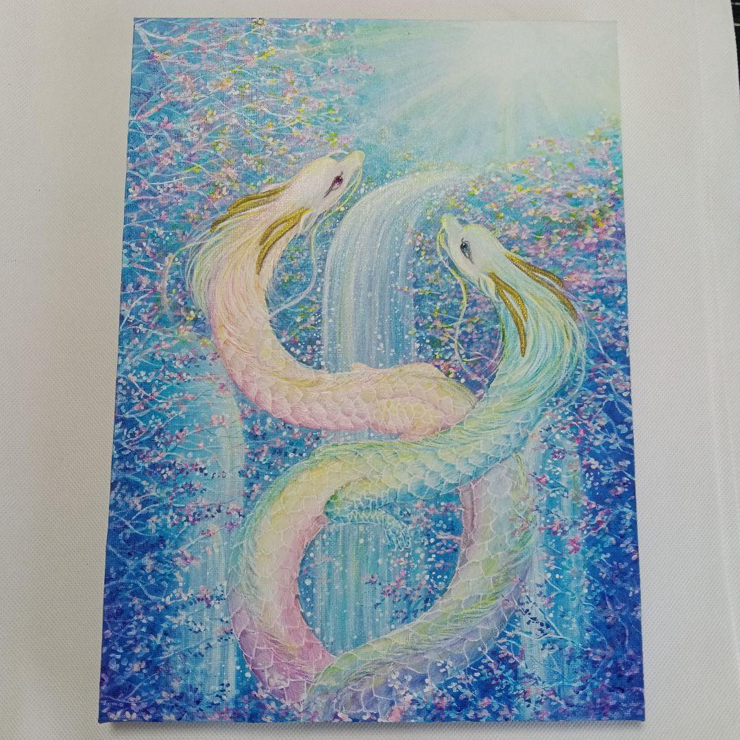 No.505 F4キャンバス　原画　アクリル絵画　龍神絵画　開運絵画　双龍