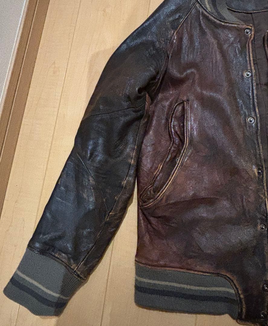 varde77 レザー　鹿革クラックレザースタジアムジャケット　サイズＳ