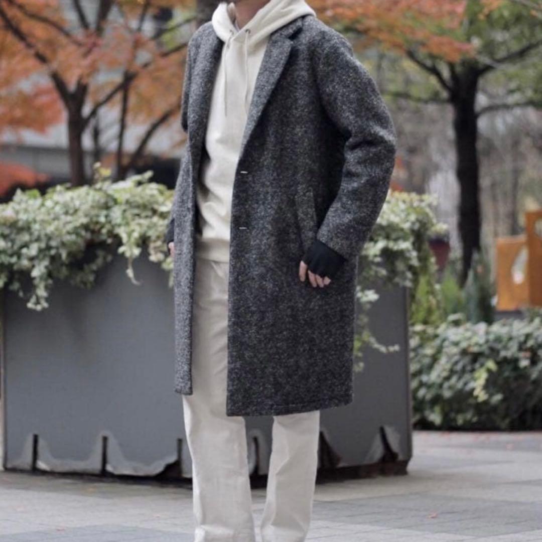 美品 L ユナイテッドアローズ ボンディング チェスターコート ヘリンボーン