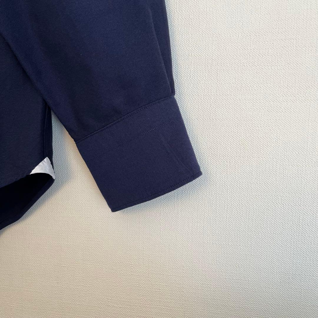 【希少XL★未使用級】ジャンネットワイドスプレッドカラーシャツ★ネイビー刺繍ロゴ