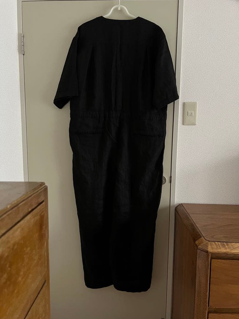 “ソラモナポッシェ”リネンオールインワンサロペット・ブラック・未使用品