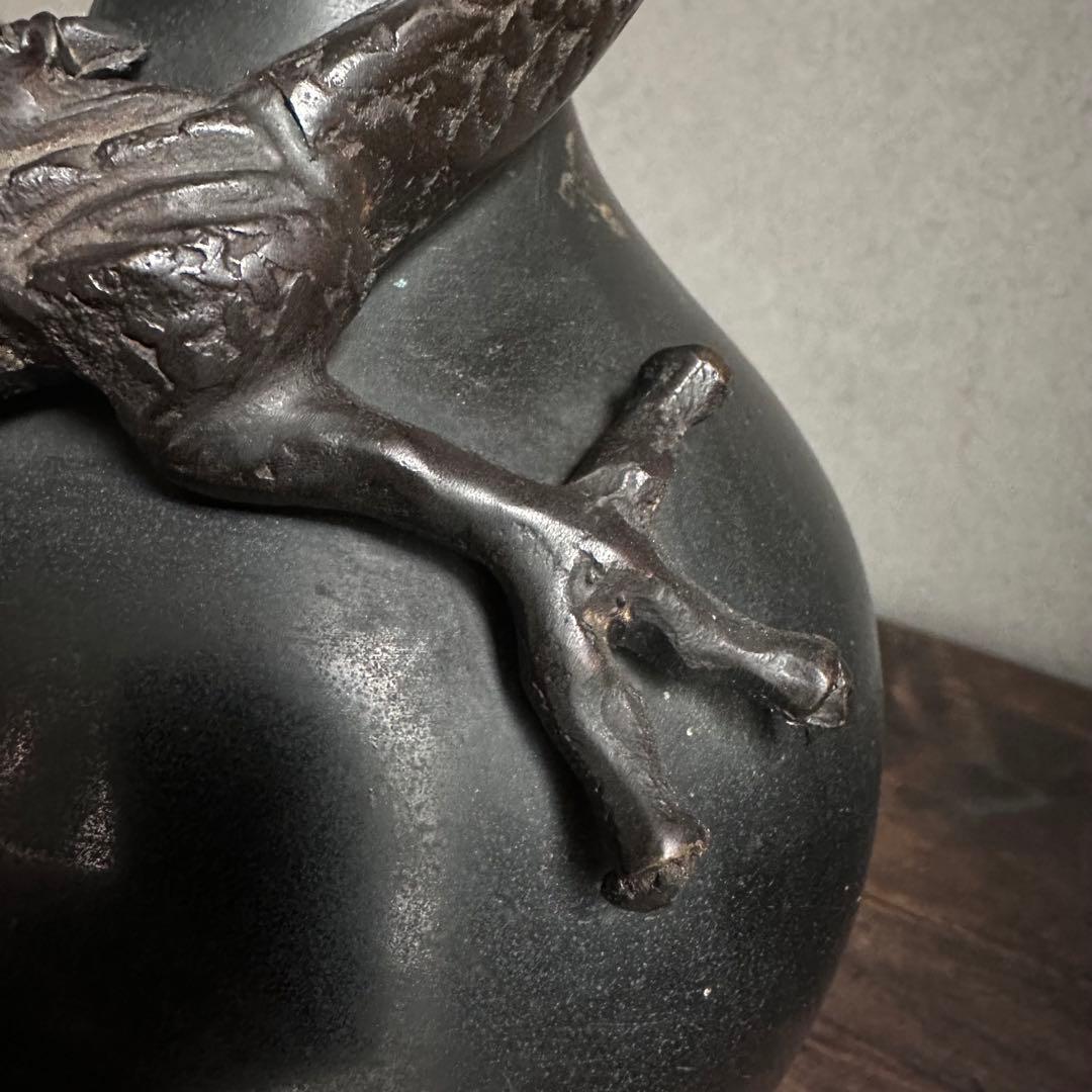 【希少】　古銅　銅製　鉄龍巻　龍巻花瓶　雄峰造　花入　高岡銅器　金工美術　大