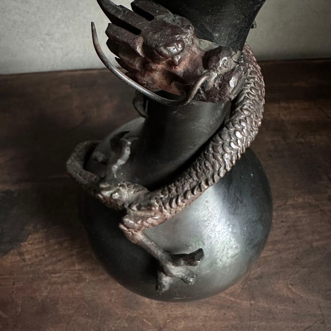 【希少】　古銅　銅製　鉄龍巻　龍巻花瓶　雄峰造　花入　高岡銅器　金工美術　大