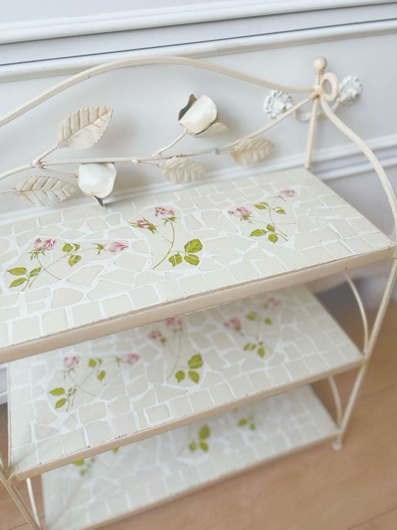 シェルフ 棚 ラック ホワイト 薔薇 ローズ バラ アイアン 鉄 姫系 ロココ