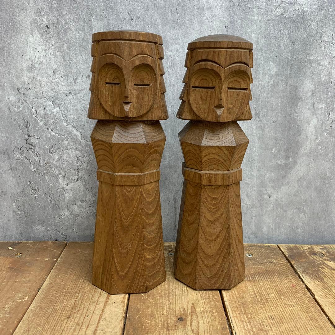 4F 【縁起物】アイヌ伝統工芸 木彫り ニポポ人形 ペア セット