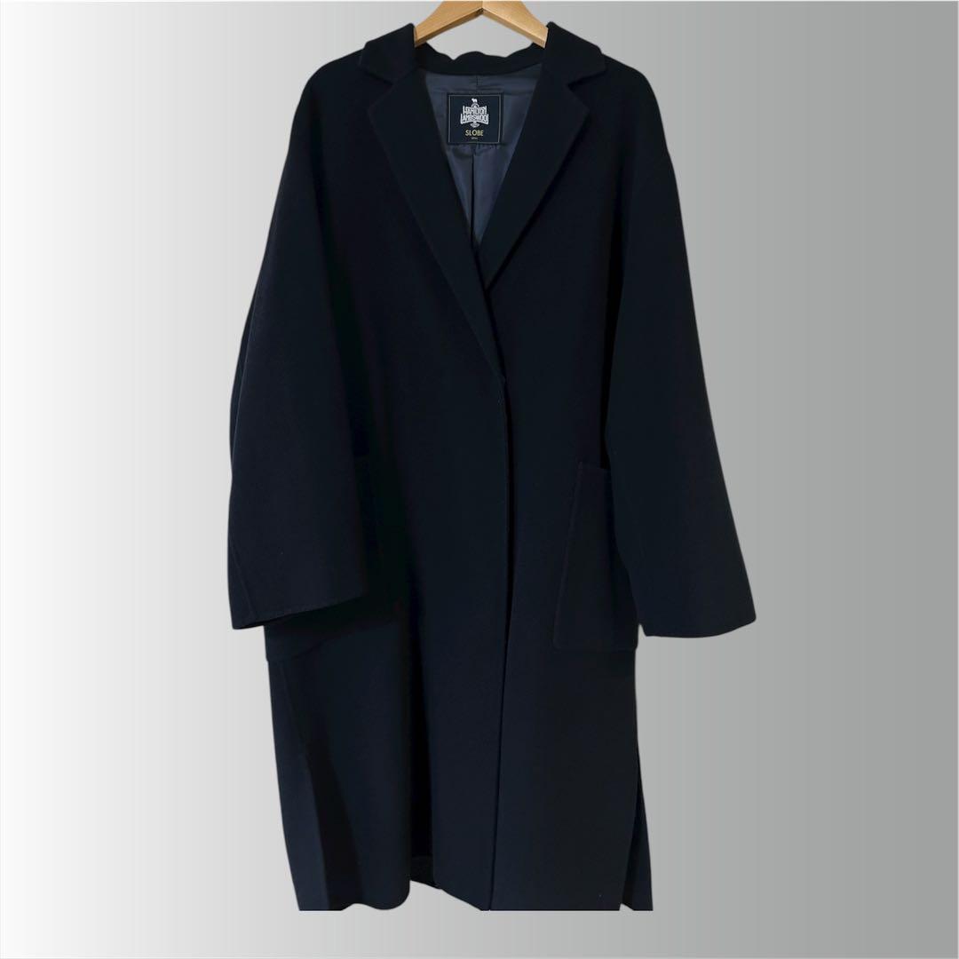 スローブイエナ HAMILTONダブルフェイスウールチェスターコート　ネイビー