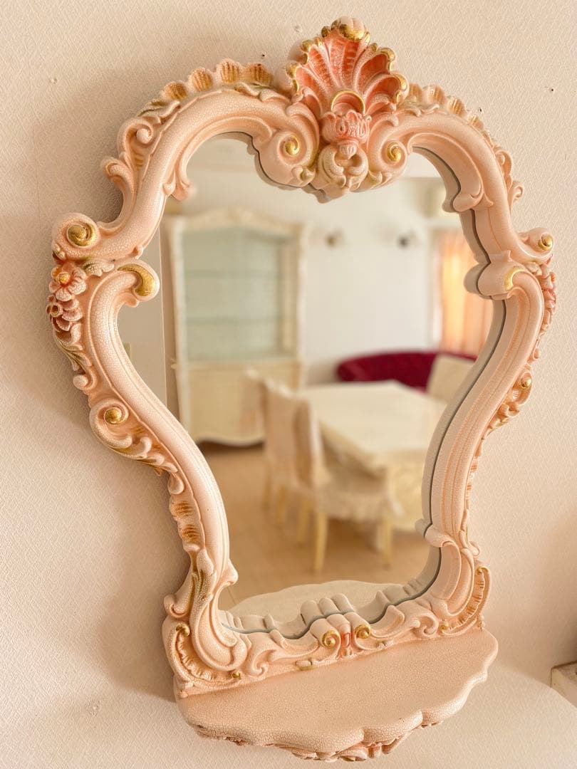 ロココ調　壁掛けミラー　コンソール付き　姫系