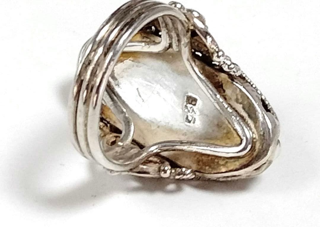 山珊瑚　ハンドメイド　シルバー　リング