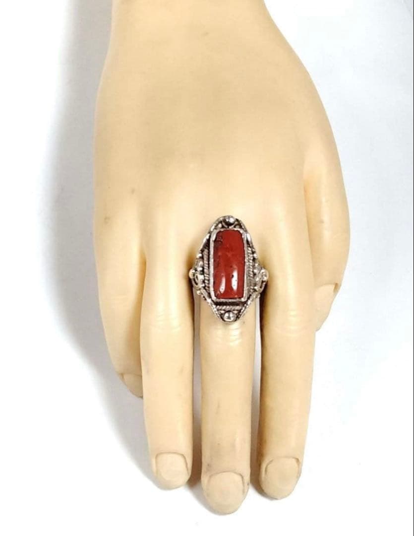 山珊瑚　ハンドメイド　シルバー　リング