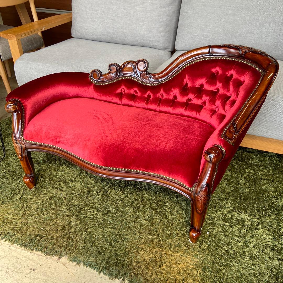 ロココ調 ベンチソファ キッズ用 ドール用 ペット用　ベルベット調レッド