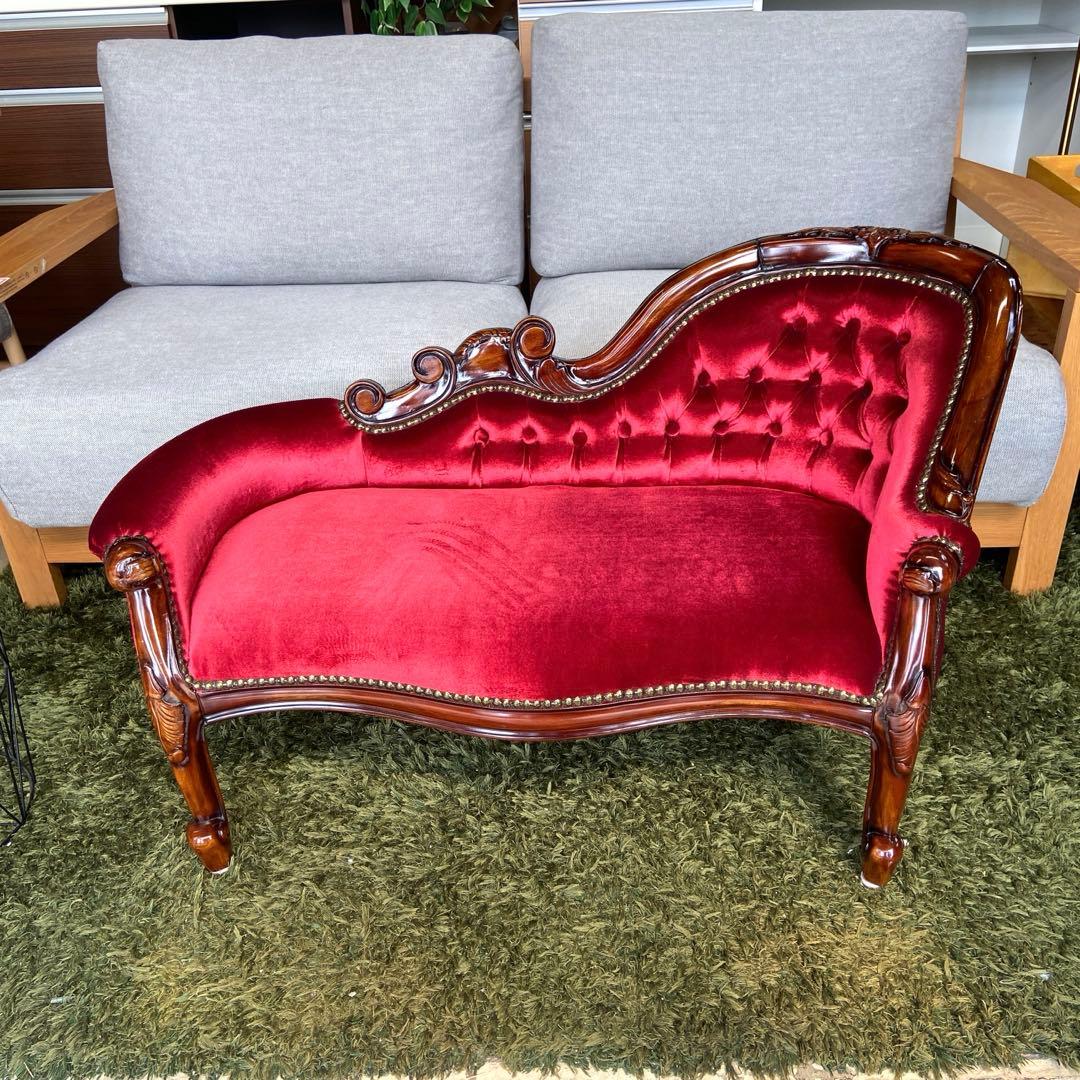 ロココ調 ベンチソファ キッズ用 ドール用 ペット用　ベルベット調レッド