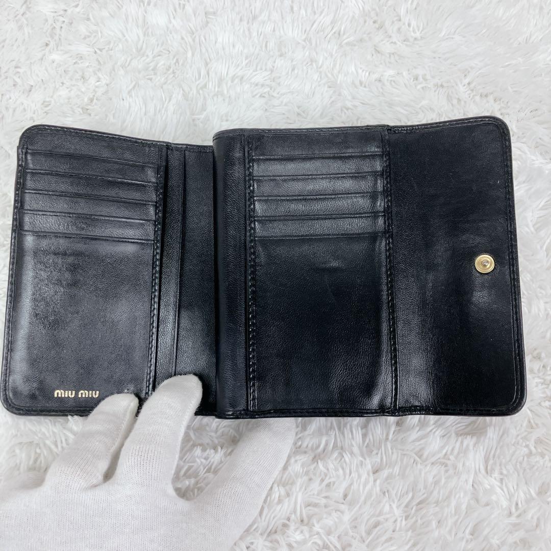 めーめー　ミュウミュウ　折り財布5ML002 マテラッセ 黒　ビジュー