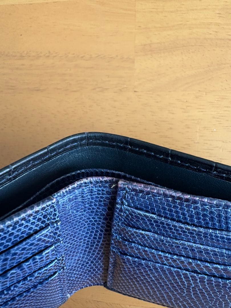 【CYPRIS】クロコ×リザード 二つ折り札入れ ネイビー＋クロコ小銭入れ付