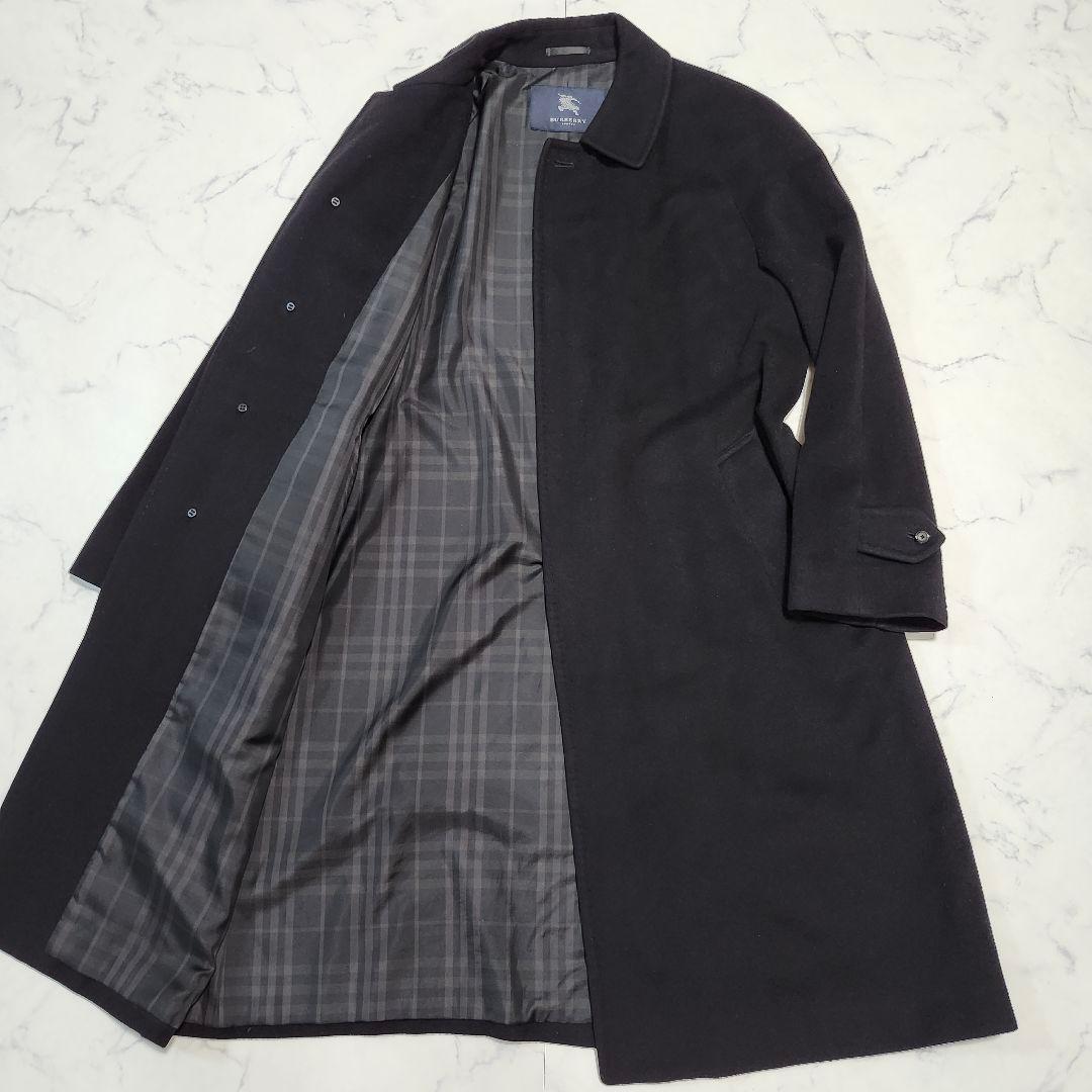 希少XL☆バーバリーロンドン　ステンカラーコート　カシミヤ混　ノバチェック　黒