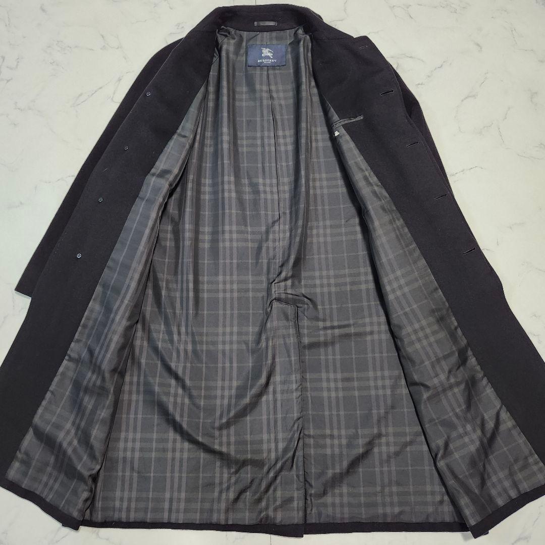 希少XL☆バーバリーロンドン　ステンカラーコート　カシミヤ混　ノバチェック　黒