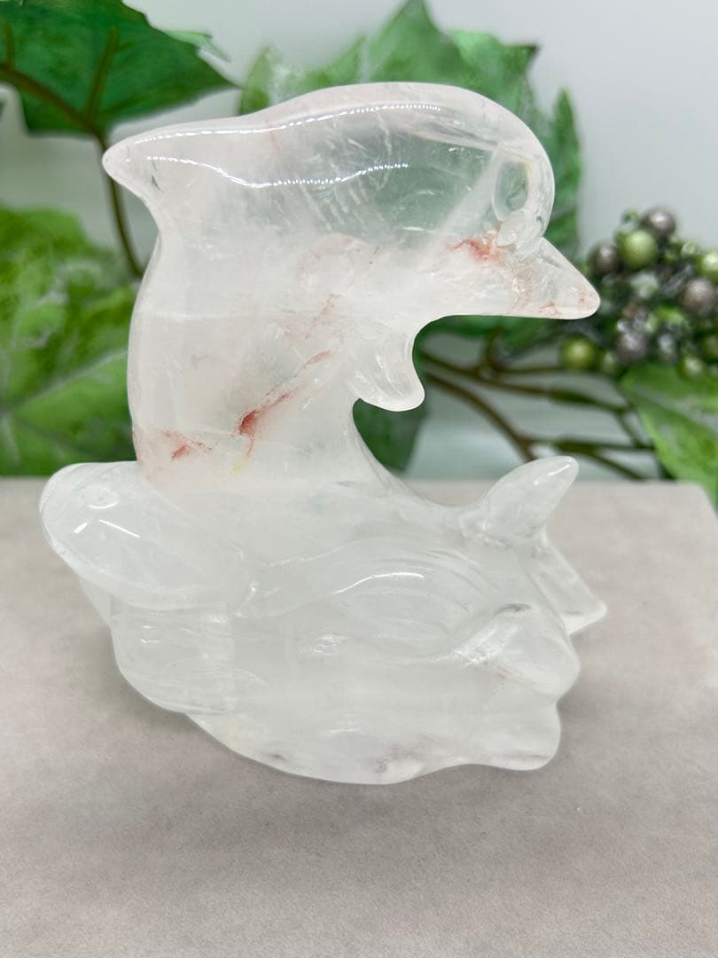 天然石水晶　イルカ置物　No.1494