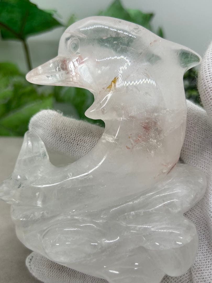 天然石水晶　イルカ置物　No.1494