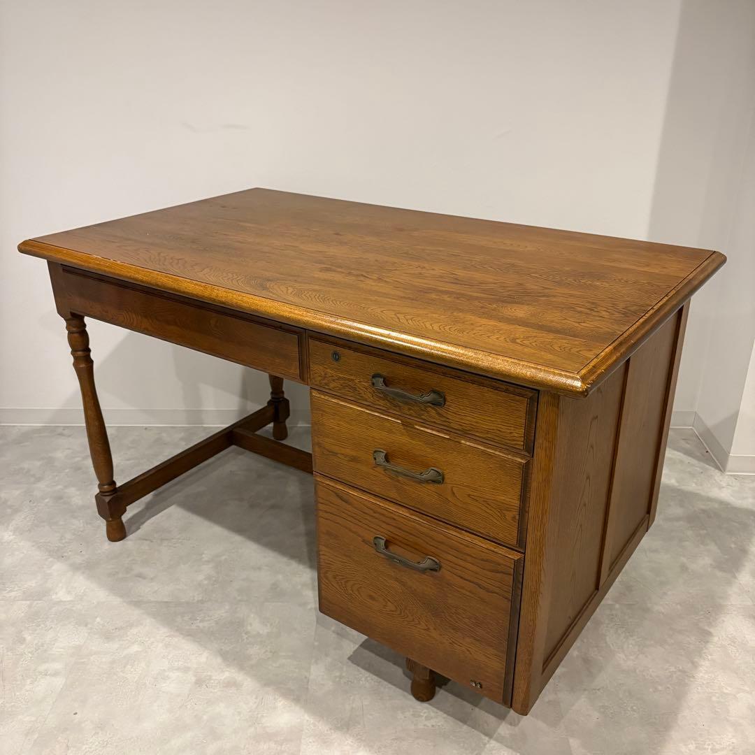 浜本工芸 片袖机 ナラ材 クラシック 書斎机 学習机 パソコンデスク オーク材