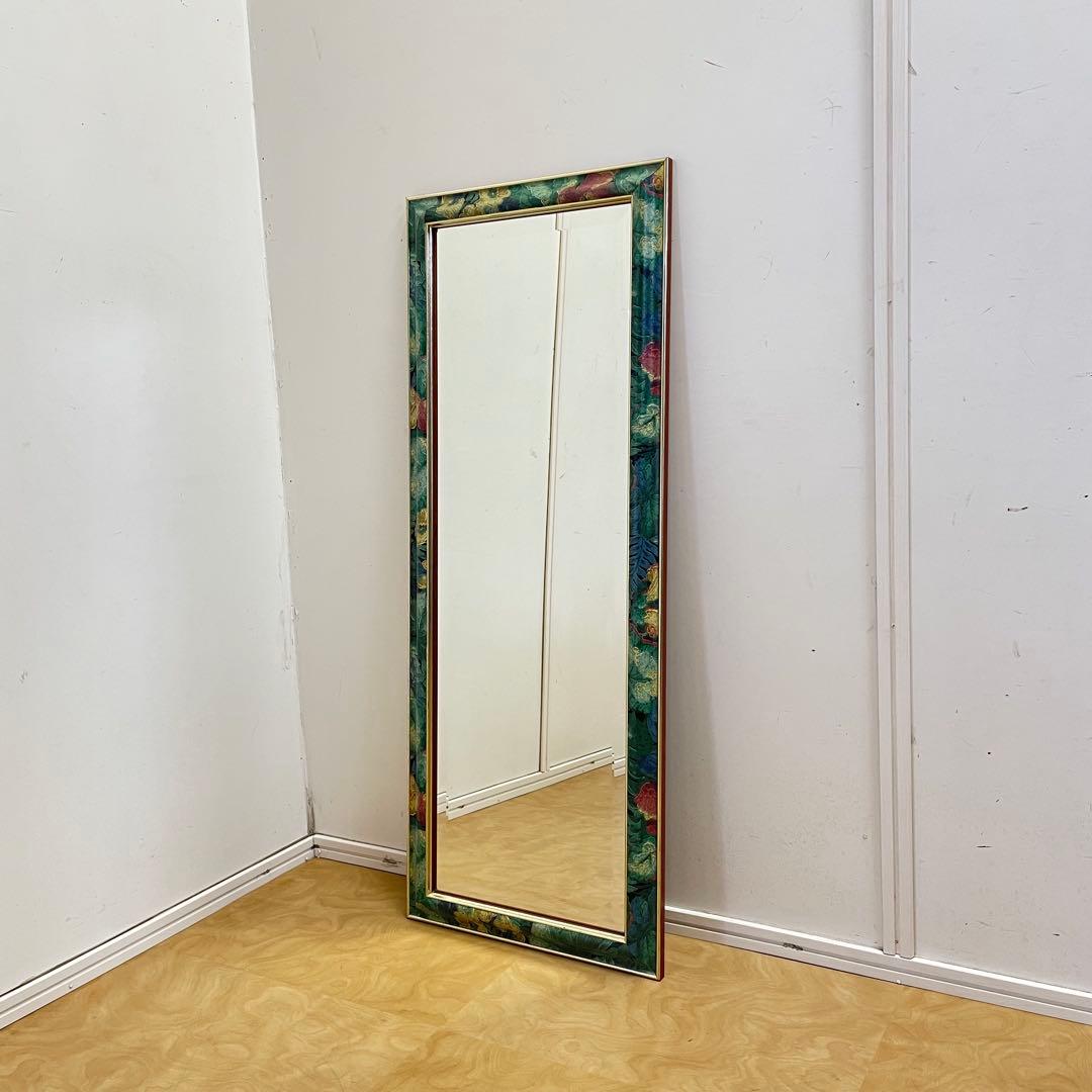 アンティーク調 4角ミラー 鏡 花柄 壁掛け式 ウォールミラー 姿見 全身 大型