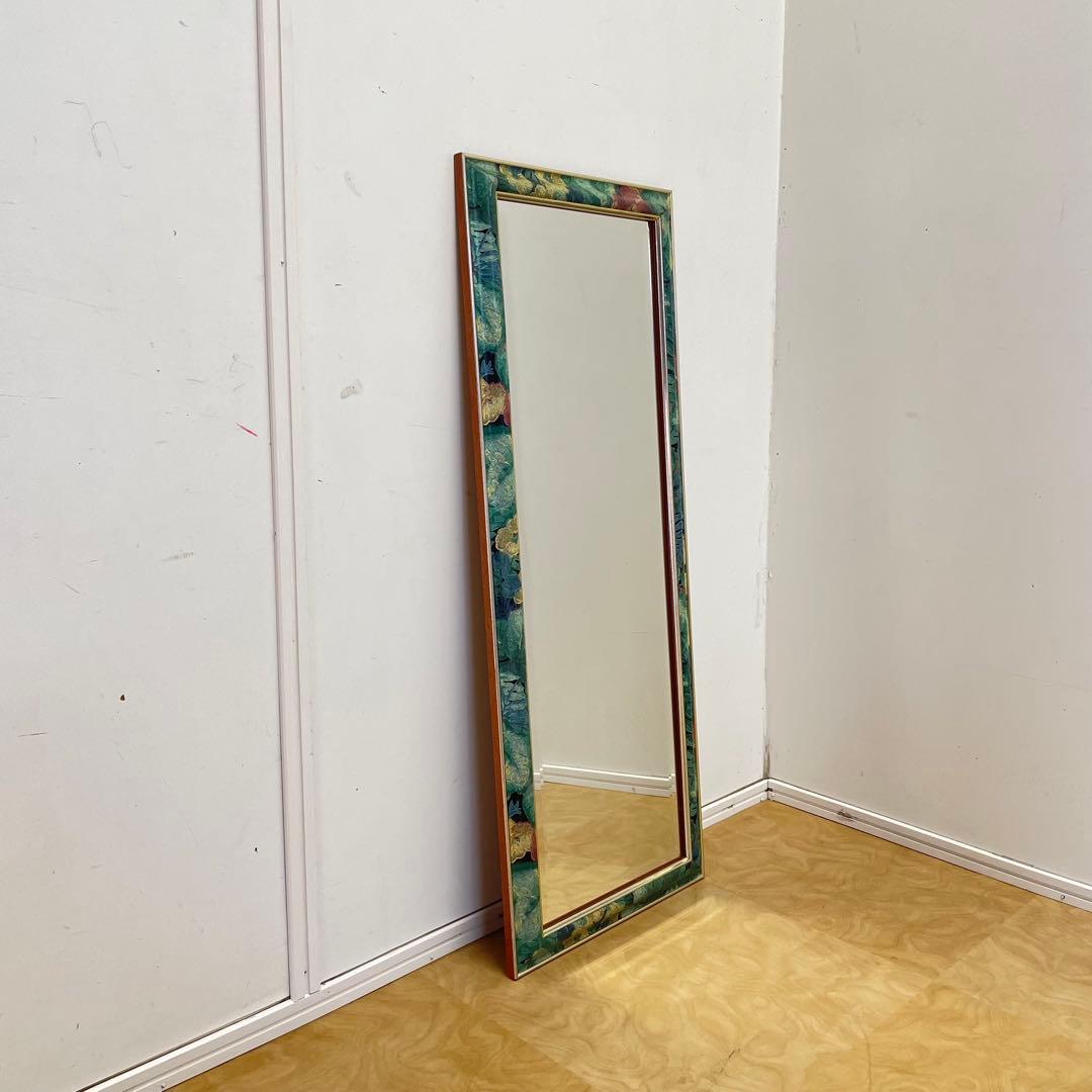 アンティーク調 4角ミラー 鏡 花柄 壁掛け式 ウォールミラー 姿見 全身 大型