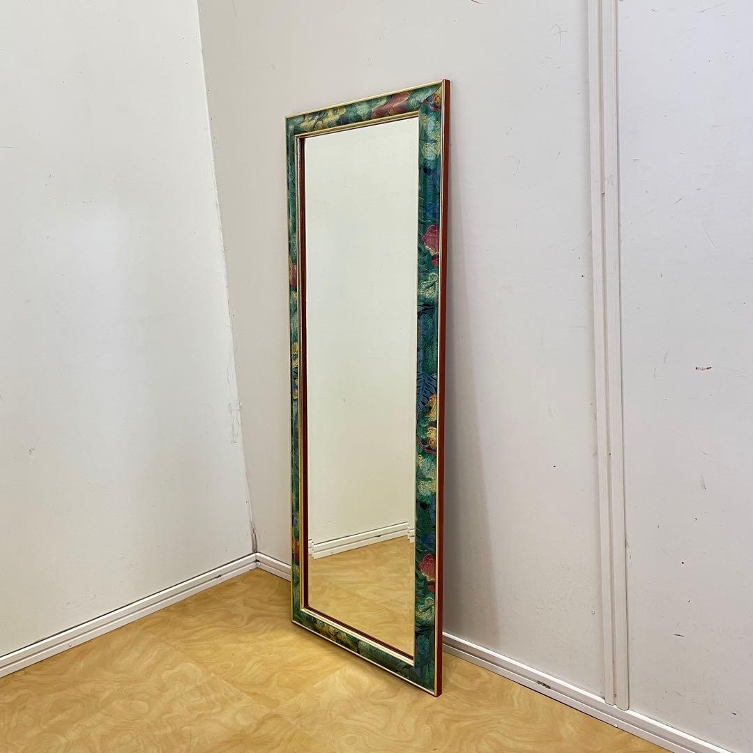 アンティーク調 4角ミラー 鏡 花柄 壁掛け式 ウォールミラー 姿見 全身 大型