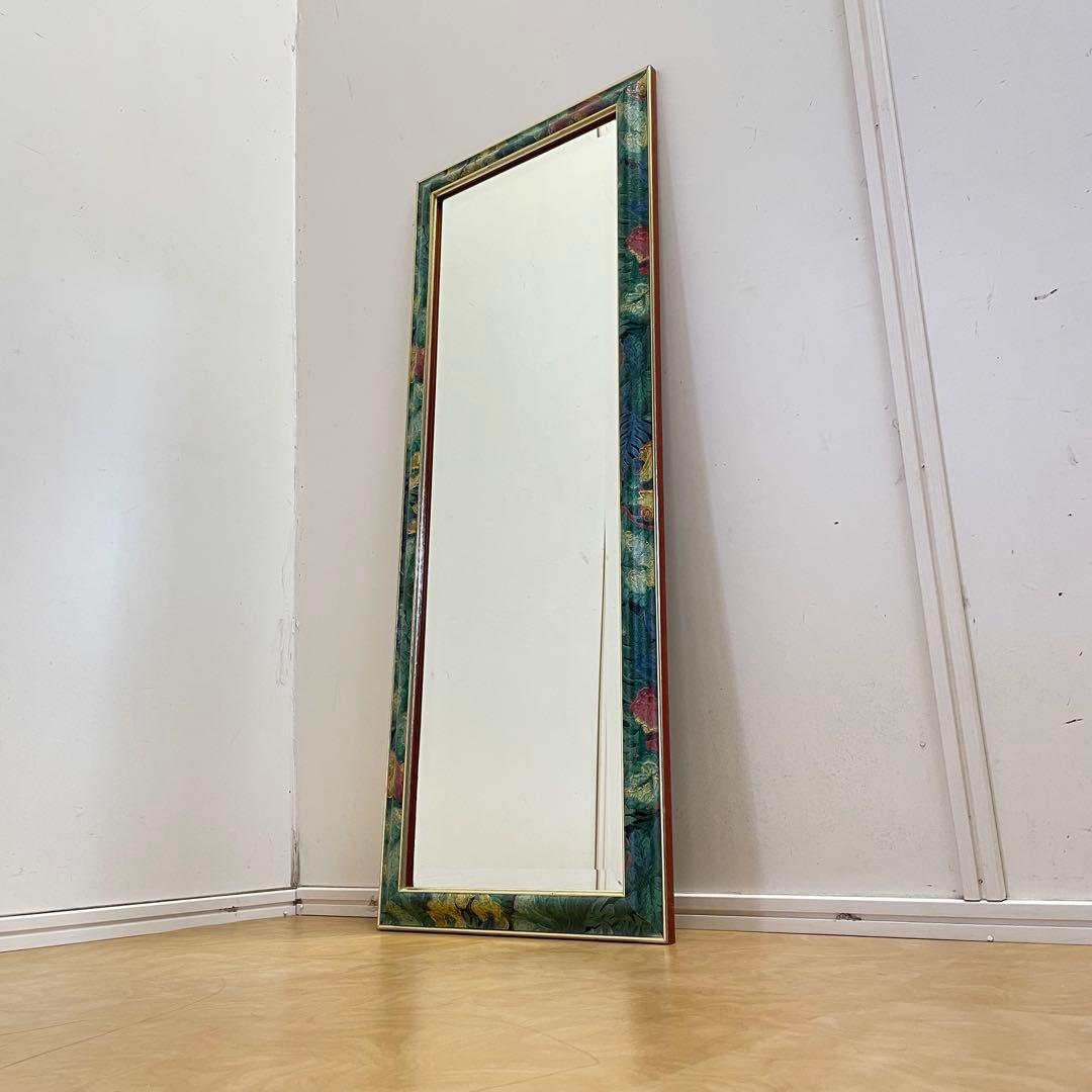 アンティーク調 4角ミラー 鏡 花柄 壁掛け式 ウォールミラー 姿見 全身 大型