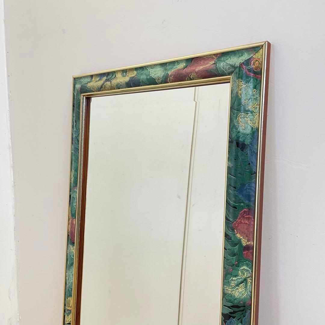 アンティーク調 4角ミラー 鏡 花柄 壁掛け式 ウォールミラー 姿見 全身 大型