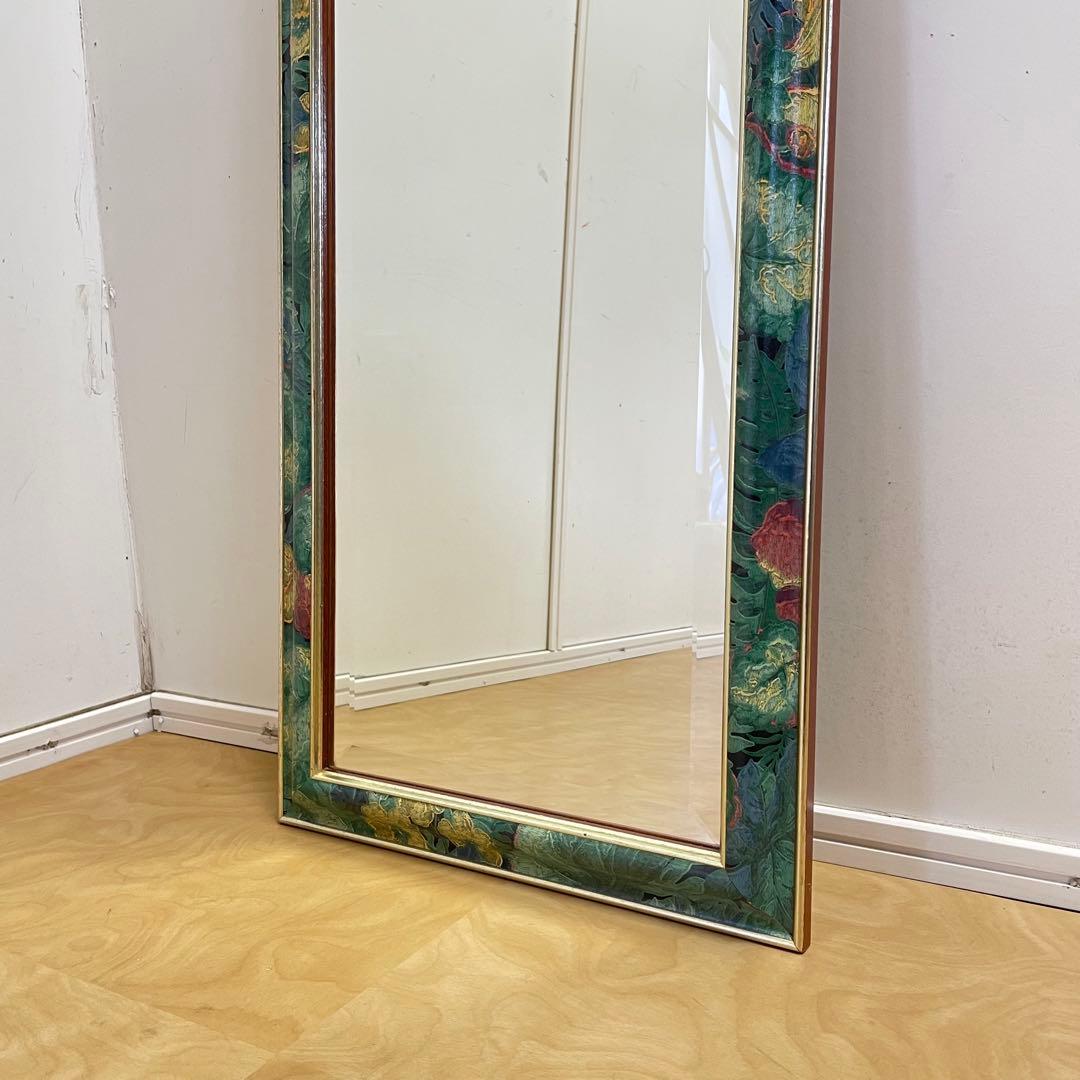 アンティーク調 4角ミラー 鏡 花柄 壁掛け式 ウォールミラー 姿見 全身 大型