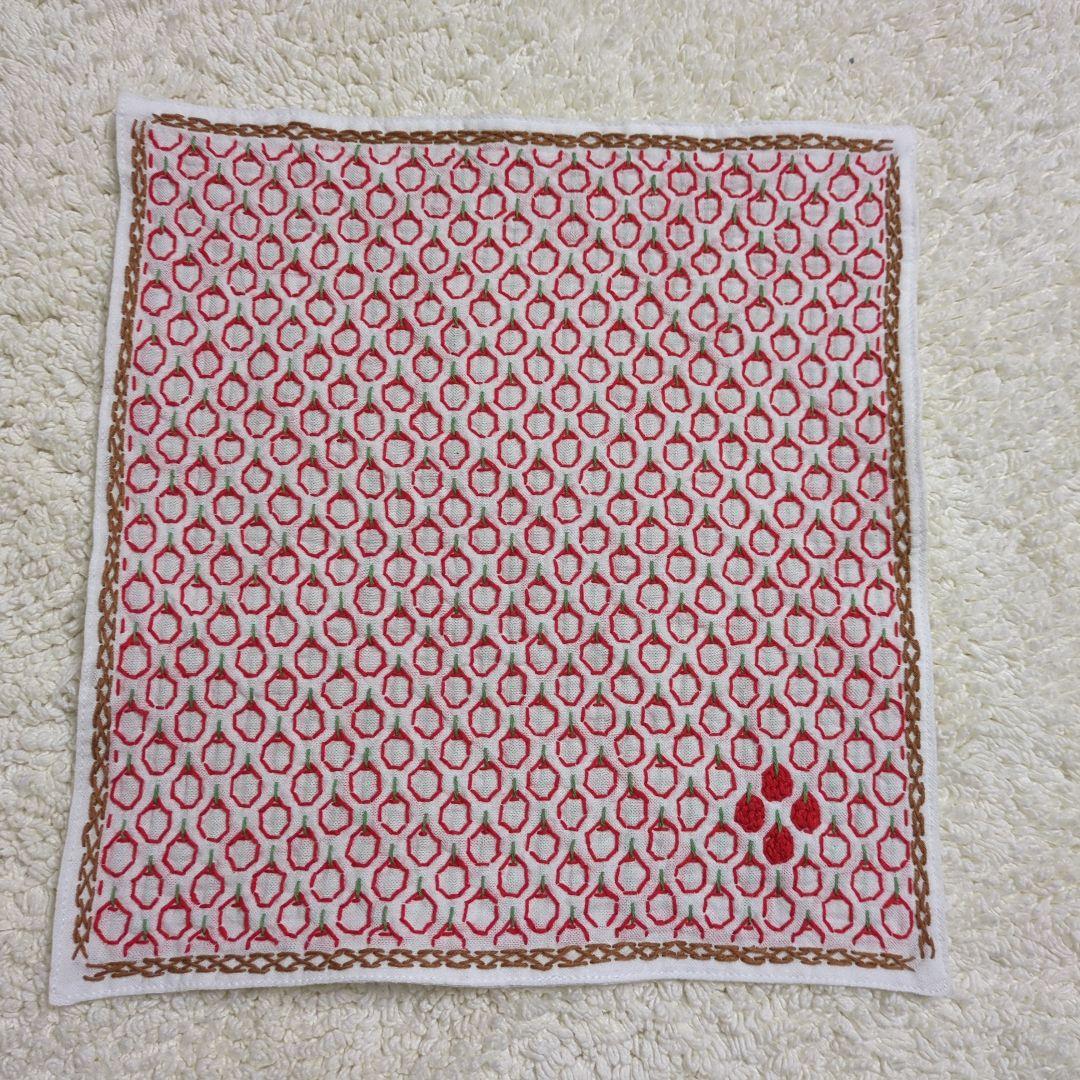 刺し子ふきん（りんご＆ハートのレース）