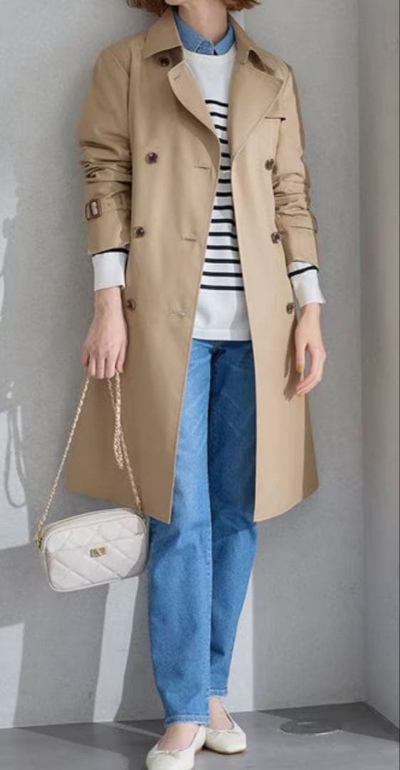 最終価格 美品23区コットンポリエステルギャバジン ロング トレンチコート36