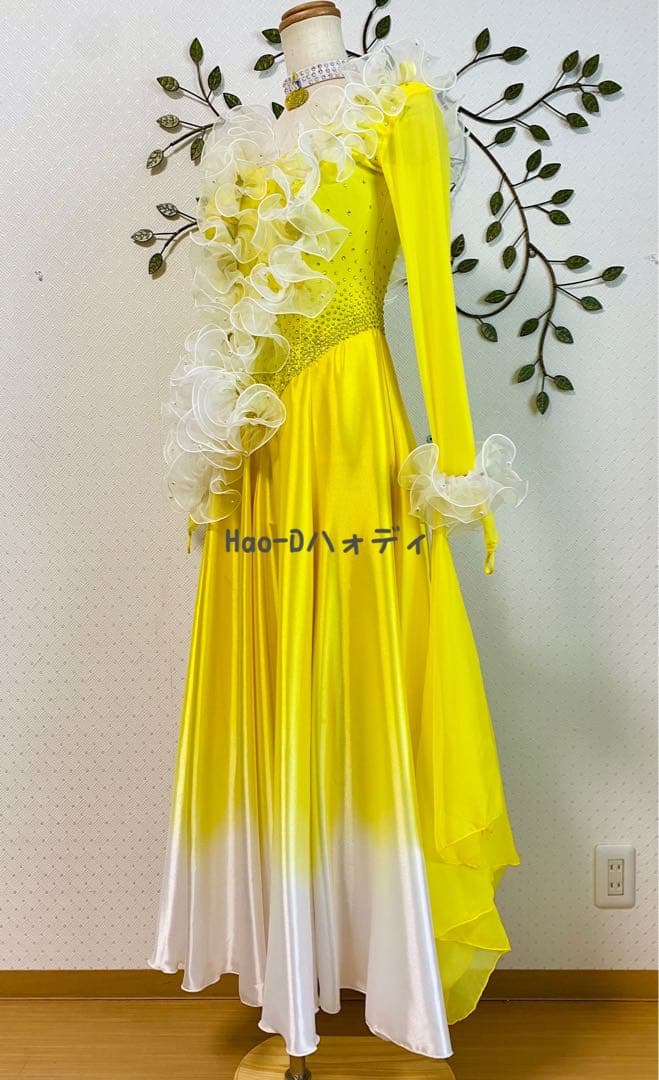 新品同様★ドレス★フリル★白黄グラデーション★社交ダンス