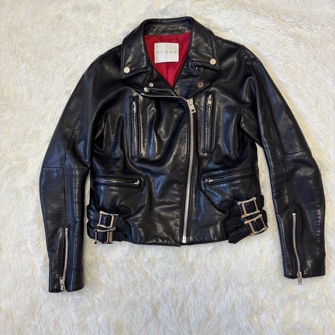 CINOH チノ ダブルライダース レザージャケット 38 黒 秋冬