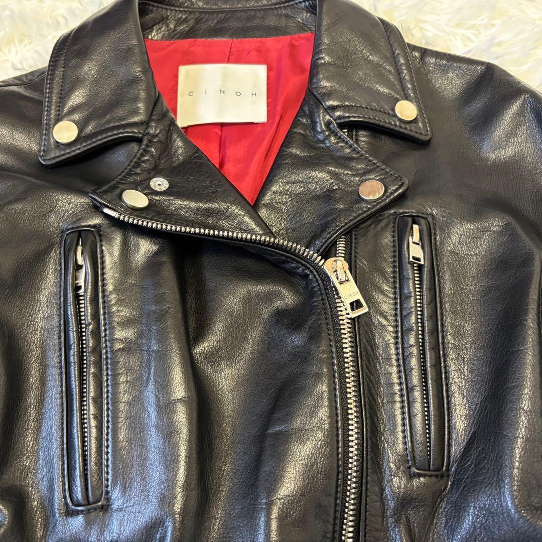 CINOH チノ ダブルライダース レザージャケット 38 黒 秋冬