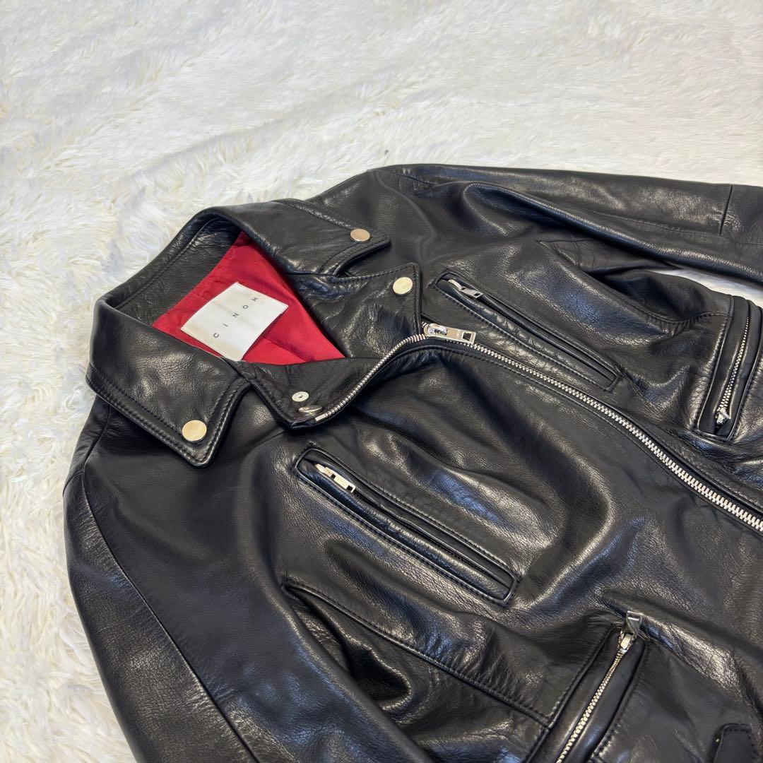 CINOH チノ ダブルライダース レザージャケット 38 黒 秋冬