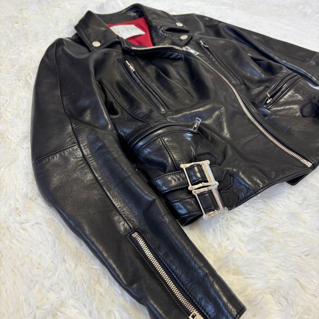 CINOH チノ ダブルライダース レザージャケット 38 黒 秋冬