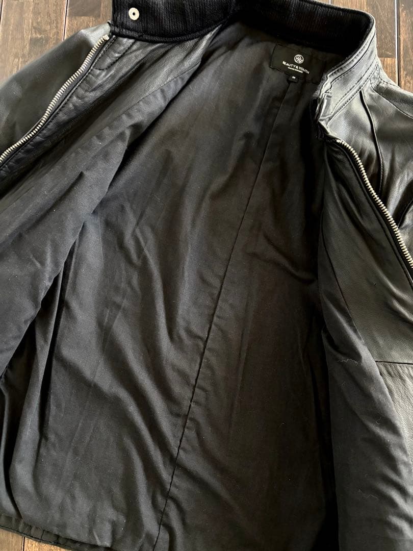 BEAUTY&YOUTH/シープレザー シングル ライダースJKT ブラック M