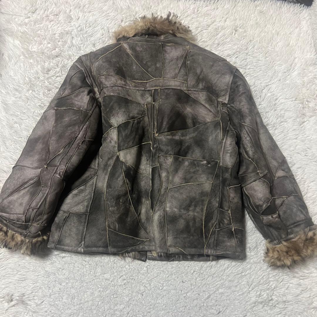 【希少】ヴィンテージ　リアルムートンジャケットコート　パッチワーク　羊革　メンズ