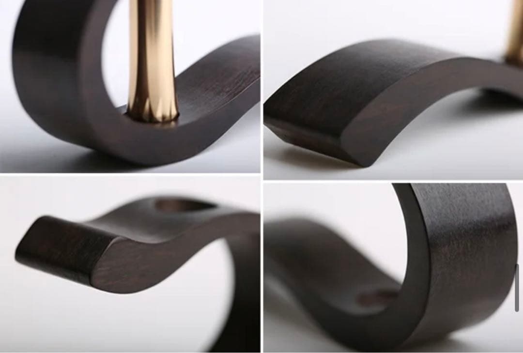 真鍮万年筆　 曲線デザイン木製スタンド　ペンケース付き