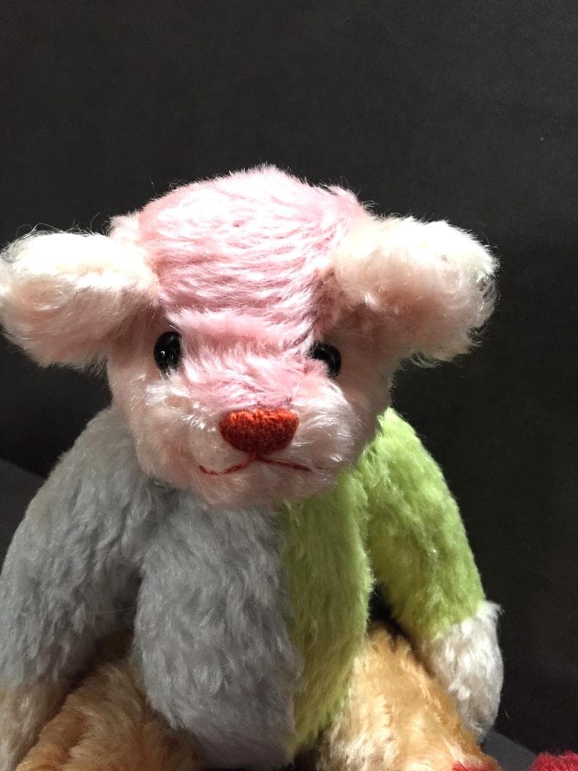 カラフルテディベア2体　パッチワーク　マルチカラー　作家