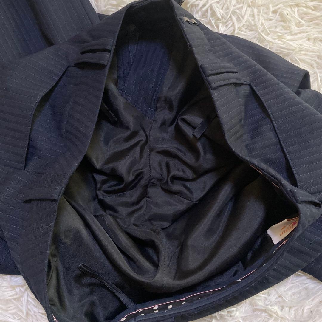 エヌライン セットアップ パンツ ネイビー ストライプ シルク混 大きいサイズ