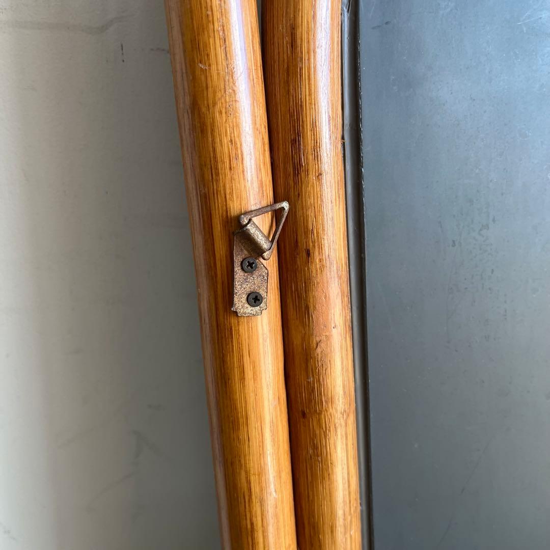 ヴィンテージ ラタン 籐 ウォールミラー 鏡 昭和レトロ