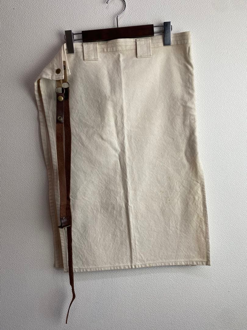 B02734 FU-ra ベルトエプロン オフホワイト×パープル　古着　ワーク