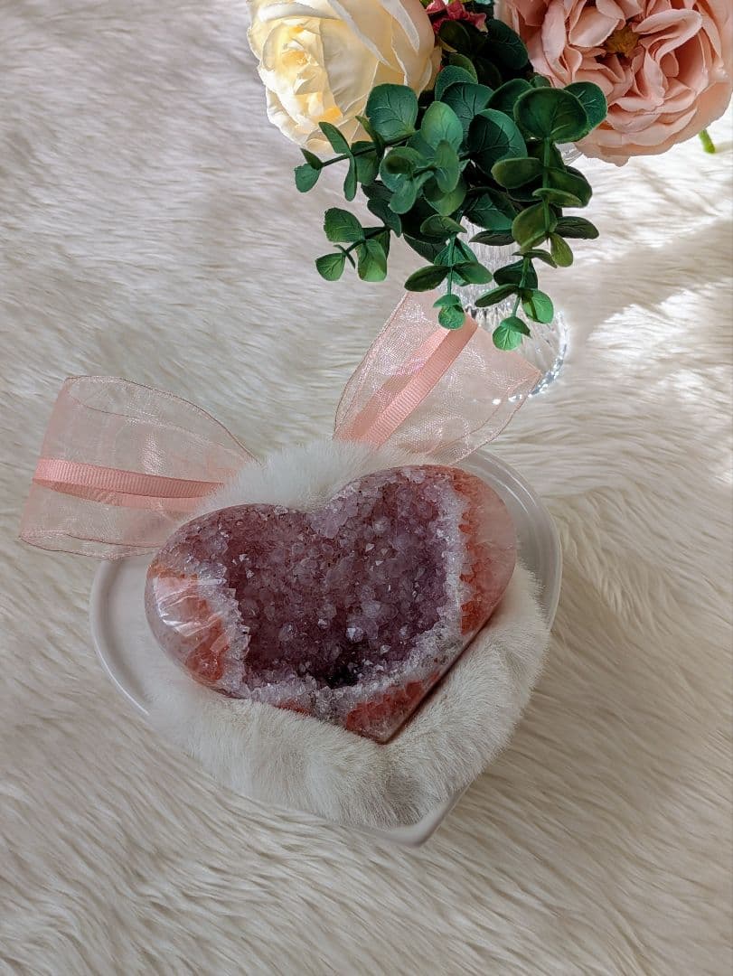 希少　☆瑪瑙　クラスター　ハート☆　ピンク　共生あり