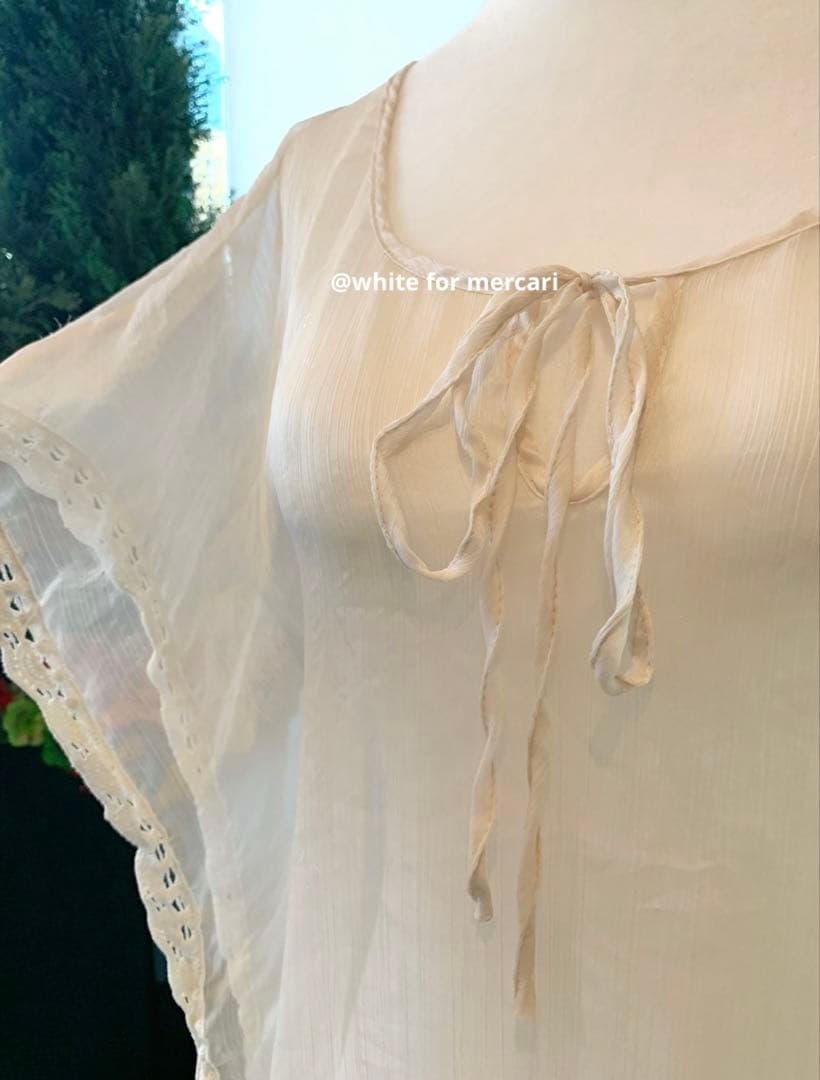 フランス シフォンポンチョプレゼント♡クロシェレース装飾