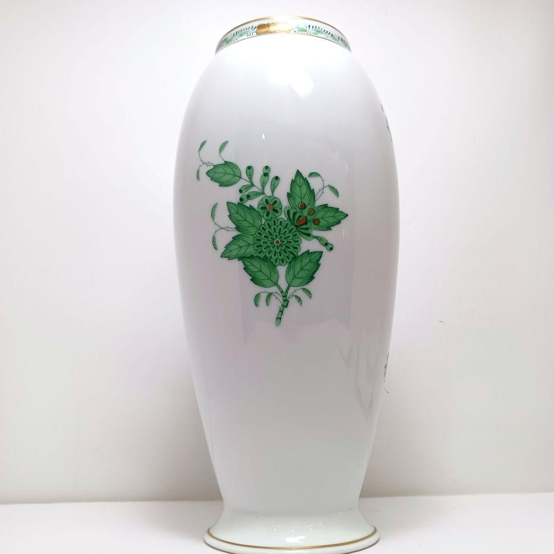 Y2880-4 ヘレンド アポニーグリーン フラワーベース 花瓶 高さ22.5㎝