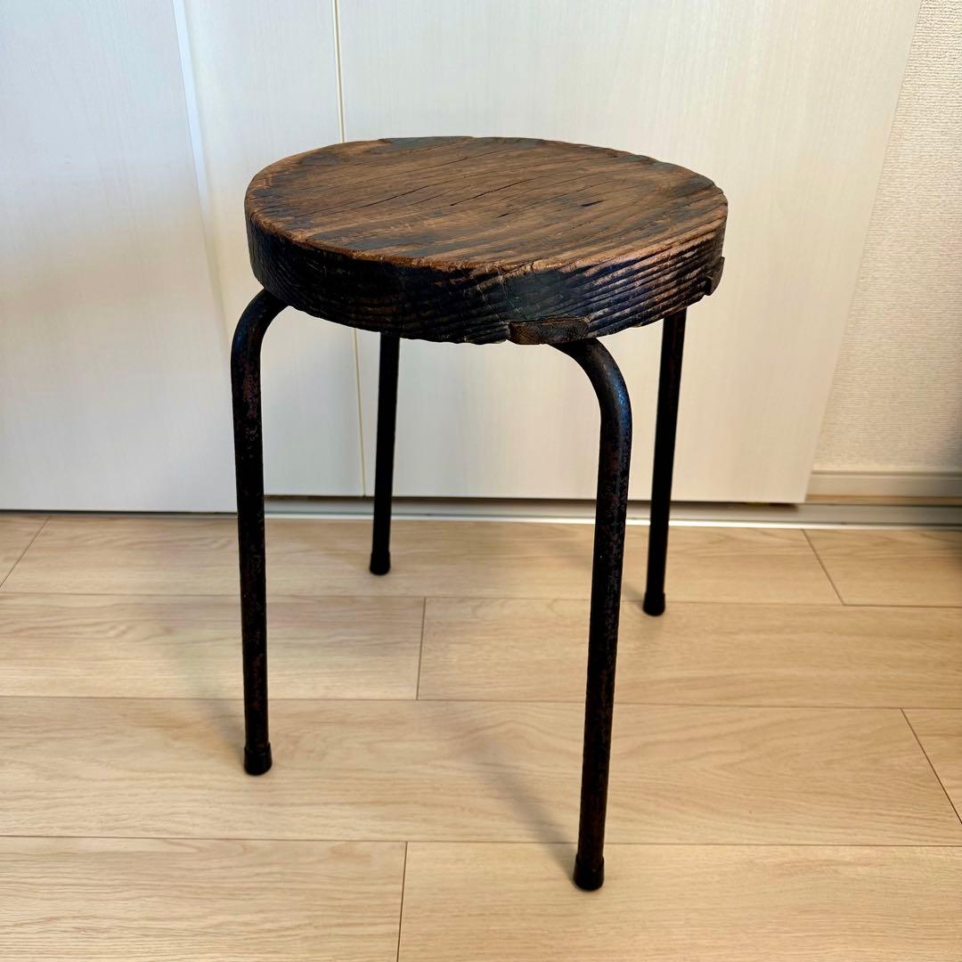 古道具 丸椅子 スツール 木製 昭和レトロ