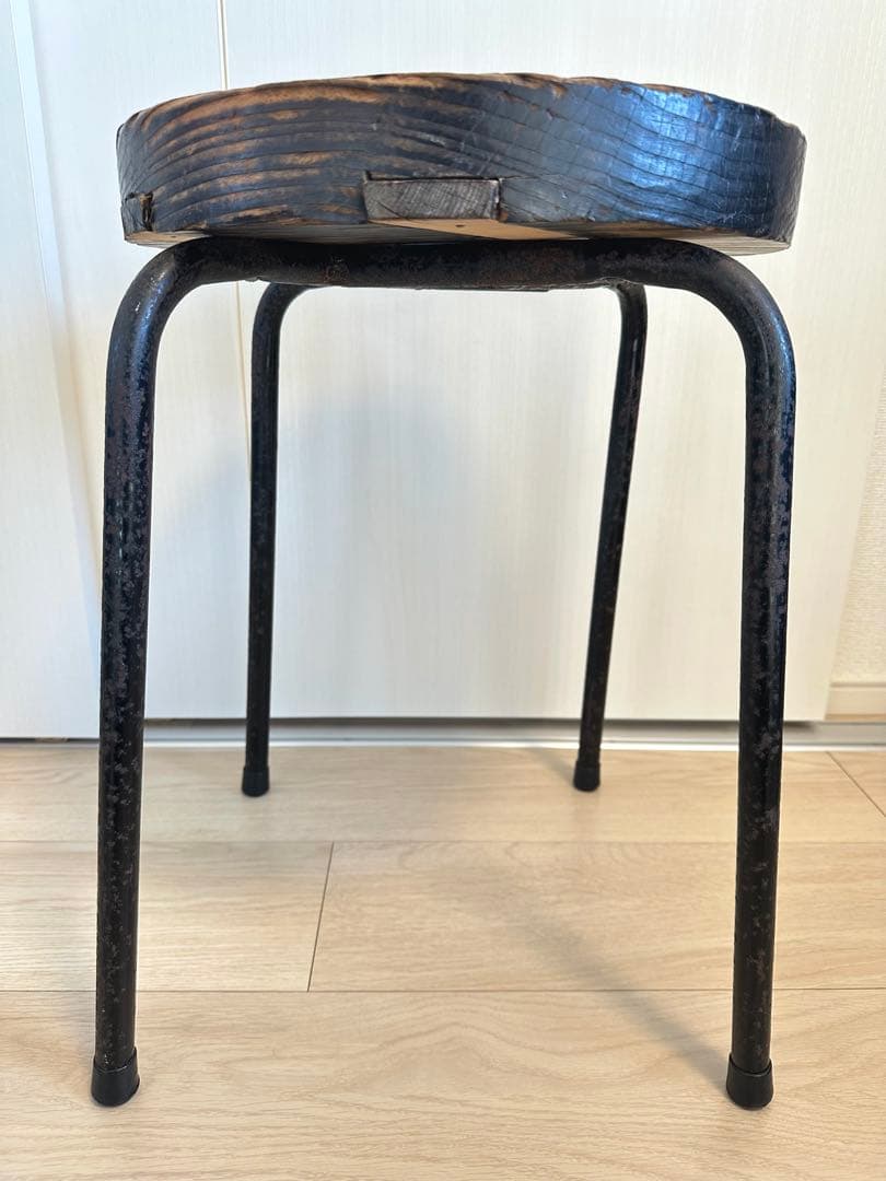 古道具 丸椅子 スツール 木製 昭和レトロ